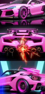 Vibrant pink sports car with neon highlights.