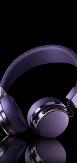 Sleek purple headphones on black background wallpaper.