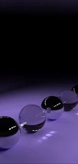 Purple wallpaper with reflective glass spheres.