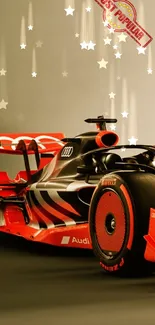 Sleek black and red race car wallpaper with dynamic design.