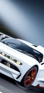 Sleek white racing car against a blurred background, showcasing speed and elegance.