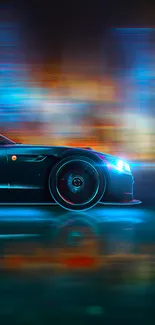 Dynamic racing car with vibrant colors and motion blur effect.