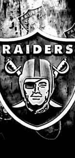 Bold Raiders logo in black and white design on a mobile wallpaper.