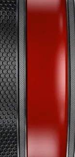 Red stripe with black hexagon textured pattern phone wallpaper.