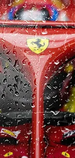 Red Ferrari Formula 1 car wallpaper with Prancing Horse logo.