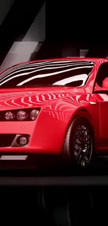 Vibrant red sports car against a dynamic background.