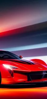 A vibrant red sports car with a futuristic backdrop for mobile devices.