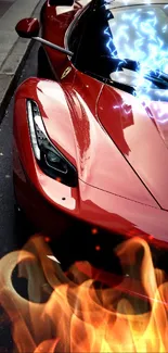 Sleek red sports car parked on the street, perfect for mobile wallpaper.