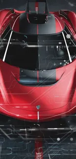 Red sports car with sleek design and tech highlights in a wallpaper.