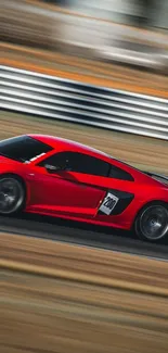 Dynamic red sports car racing on track.