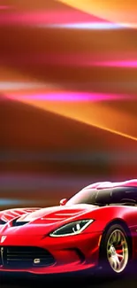 Sleek red sports car with blurred background.