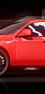 Sleek red sports car on a dark background.