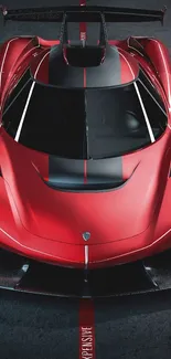 Top view of a red supercar with aerodynamic styling.