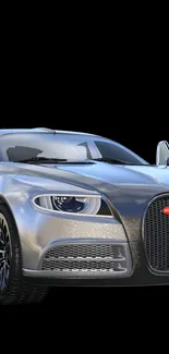 Sleek silver luxury car on a black background mobile wallpaper.