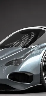 Sleek silver sports car with futuristic design.