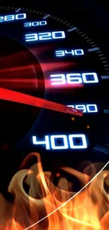 Dynamic speedometer wallpaper with red and blue light effects.