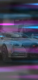 Luxury sports car amidst neon lights in a modern, vibrant style.