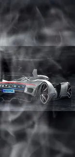 Sleek sports car with smoky background.