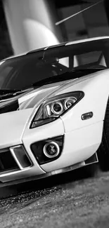 Black and white sports car wallpaper, side view.