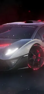 Futuristic sports car with red neon lights.