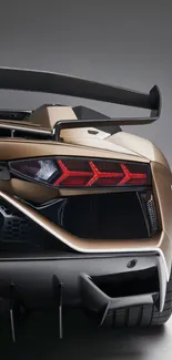 Stunning luxury car with a bronze finish and sleek rear design.