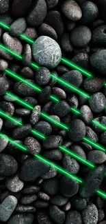 Dark stones with neon green lines wallpaper.