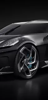 Sleek black supercar on a dark background, showcasing elegance and speed.