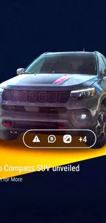 Sleek SUV featured on a navy background with vibrant neon accents.