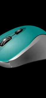 Teal computer mouse on black background, slick and modern design.