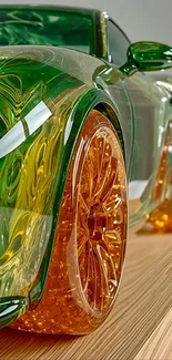 Transparent green and orange car design wallpaper.