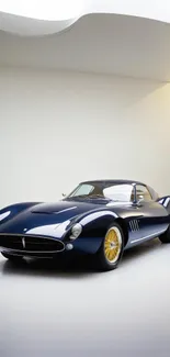 Classic blue sports car on sleek modern background.