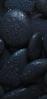 Sleek black stones with water droplets creating a calming phone background.