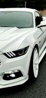 White sports car on road with sleek design