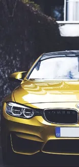 Vibrant yellow sports car in urban setting, perfect for luxury enthusiasts.