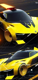 Futuristic sleek yellow sports car wallpaper.