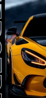 Sleek yellow sports car with dynamic design.