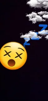 Sleeping emoji with clouds on a dark background.