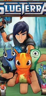 Colorful Slugterra wallpaper with Eli Shane and vibrant slugs.