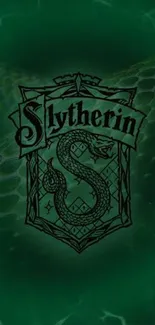 Dark green wallpaper with Slytherin crest and snake design.