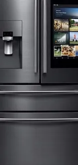 Sleek smart refrigerator with touchscreen display.