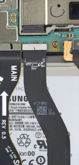 Close-up of smartphone circuitry showcasing detailed electronic components.