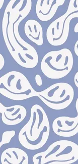 Playful blue abstract wallpaper with smiley designs.