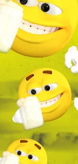 Smiley emojis with mugs on yellow background wallpaper.