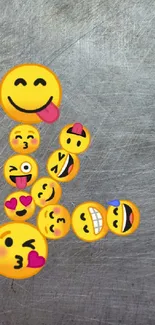 Colorful smiley emoji forming an L on textured background.