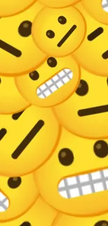 Vibrant smiley emojis with varied expressions on a yellow background.