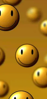 Floating yellow smiley face pattern on a gradient background.