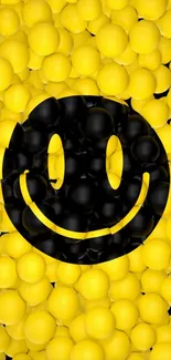 Yellow smiley face wallpaper with balloons for a cheerful phone background.