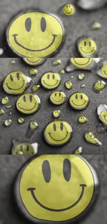 Yellow smiley faces on a gray background forming a lively pattern.