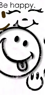 Happy smiley face with 'Be happy' text.