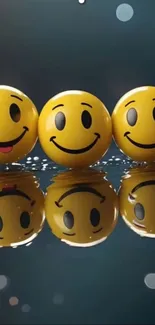 Vibrant smiley faces reflected on a glossy surface.